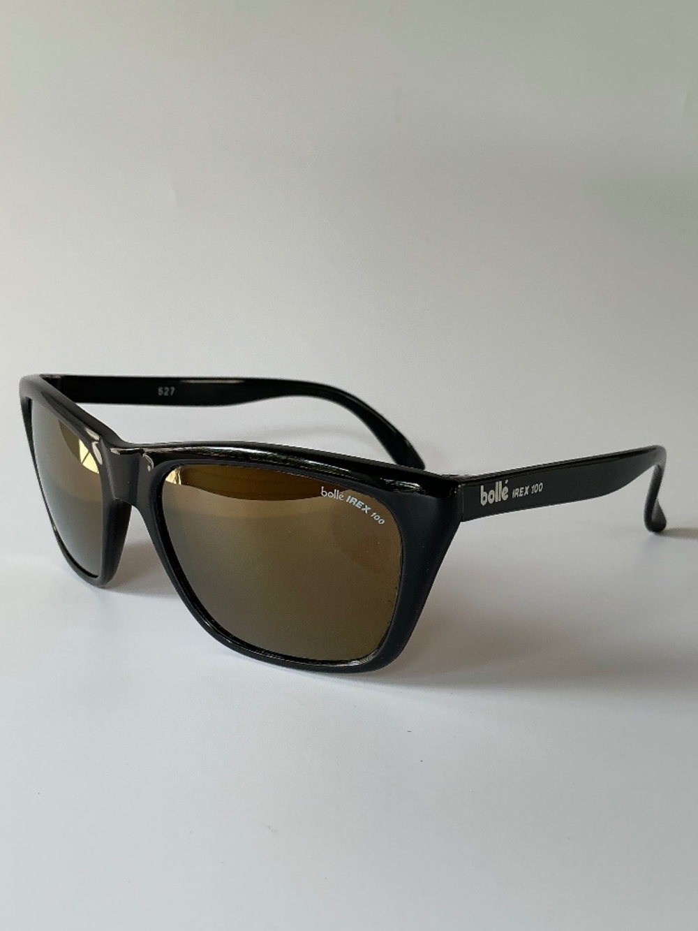 Vintage Bollé 527 Sunglasses Gloss Black Amber IREX 100 Lenses France